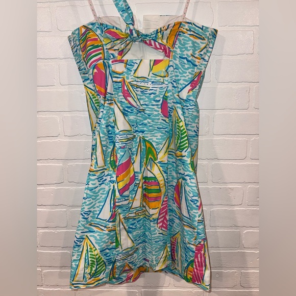 Lilly Pulitzer Franco Dress in You Gotta Regatta Ruffle Back Tie Strapless Dress - Picture 11 of 15
